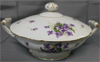 "Spring Violets" round vegetable bowl w/ lid