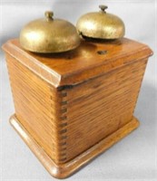 Antique oak box telephone ringer, 6 x 5 x 6.5