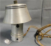 MCM aluminum lamp, blue bulb, clamp on shade
