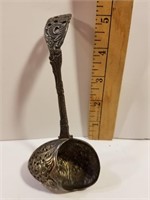 Antique ornate silver plated tea bag spoon