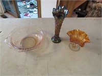 pink depression bowl & carnival glass