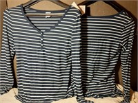 SMALL-WOMEN'S 2 PC STRIPED HENLY NAVY