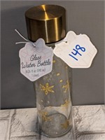 Holiday Gold Snowflake Glass water bottle