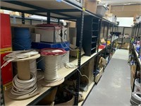 SHELVES ASSORTED ELECTRICAL SUPPLIES, BREAKERS,