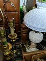 Brass Table Lamps, Milk Glass Quilted Lamp,