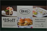 Coupon for $25 off of $50 at Any BHG Restaurant