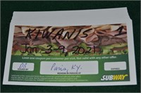 Subway Coupons, (26) 6-inch Subs
