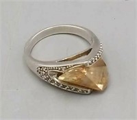 Ring - .925 Peach Glass Stone w Rhinestones Size