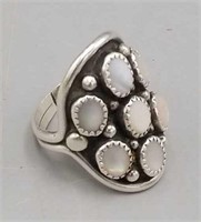 Ring - Stering Oval White Stones Size 7