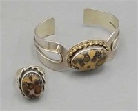 Ring & Cuff Bracelet Set - Sterling Animal Print