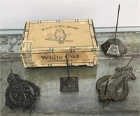 White Owl Cigar box w/ cast iron receipt spikes