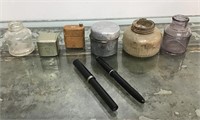 Vintage ink wells/bottles/pens