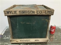 Vtg. Wylie Simpson wooden/tin grocery crate