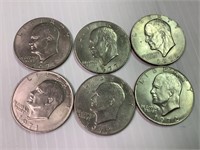 6-Ike Dollar Coins 1971,72,72,77,78,78