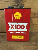 Shell X-100 30/40 Gallon Oil Tin & Embossed Cap