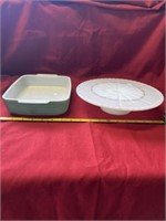 Pyrex Baking Dish, Milk Glass Cake Stand