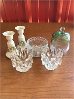 Ceramic Candle Holders, Cut Glass, Covered Dish