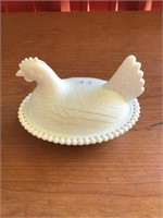 Hen On Nest Milk Glass