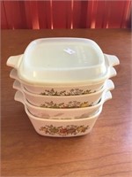 4 Corning Ware 2 3/4 Cup Baking Dishes, One Lid