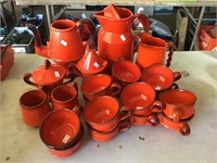 21 Piece Orange Ceramic Coffee And Tea Set