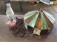 Hanging Stain Glass Light, Oil Lamp