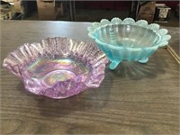 Carnival Glass Bowl, Blue Footed Dish
