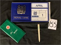 Vintage Royal Bank calendar, letter opener, etc