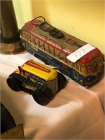 Vintage Marx Tin Tractor and Tin Train