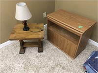 tv stand, end table, lamp