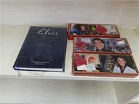 ELVIS COMMEMORATIVE BOOK AND 2 COLLECTABLE TINS