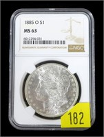 1885-O Morgan dollar, NGC slab certified MS-63