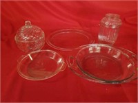GLASS CANDY DISHES, SMALL PYREX PLATE,  GLASS