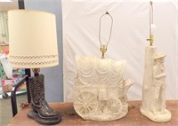 (3) WESTERN THEME TABLE LAMPS, ONE HAS SHADE