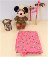 CHILD'S BLANKET, MICKEY MOUSE, DRUM, TOY HATCHET