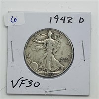 1942 D Walking Liberty Silver Half Dollar