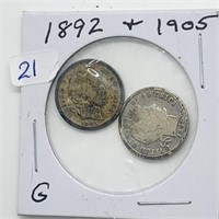 1892 & 1905 Barber Dimes