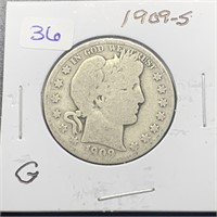 1909 S Barber Silver Half Dollar