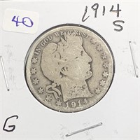 1914 S Barber Silver Half Dollar