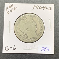 1904 S Barber Silver Half Dollar