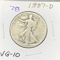 1937 D Walking Libery Silver Half Dollar