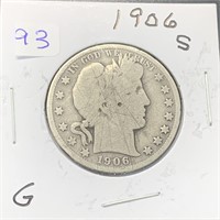 1906 S Barber Silver Half Dollar