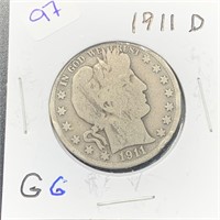1911 D Barber Silver Half Dollar