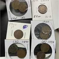 1890-1903 Set of 10 Indian Head Pennies