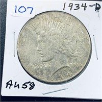 1934 D Liberty Peace Silver Dollar