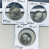 1970-1985 S Proof set of 3 Quarters