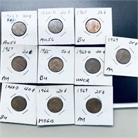 1964-1967 set of 10  Pennies