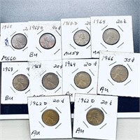 Set of 10  Vintage Pennies