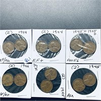 1944-1946 Set of 12 Vintage Pennies
