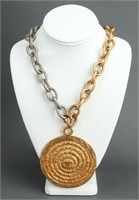 Chanel Gold-Tone Pendant Necklace, Two-Tone Chain