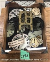Vintage Clock Parts in Shadow Box 10"x12"
